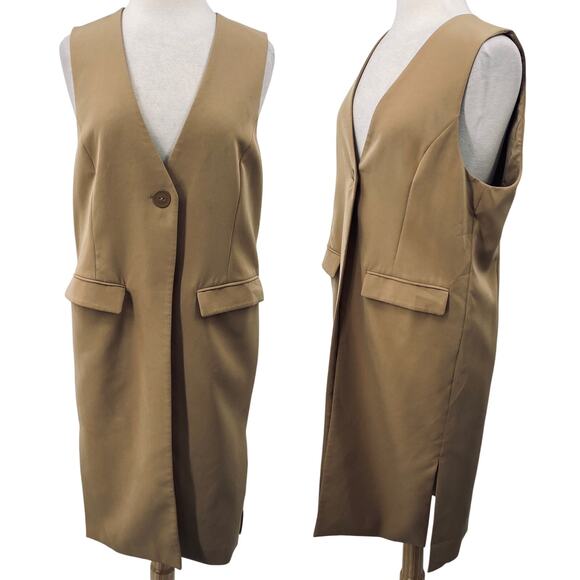 Vintage Jackets & Blazers - Vintage Y2k Laundry Shelli Segal Vest Dress Longline Duster Layer Tan Camel L